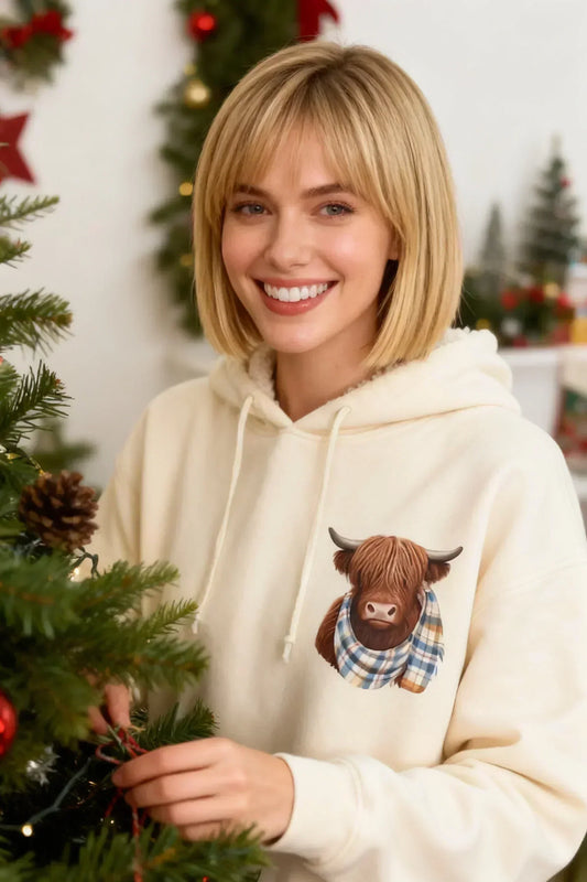 💖DERNIER JOUR DE VENTE ! 60 % DE RÉDUCTION !🎁 Joli sweat à capuche doublé en polaire avec un motif de vache des Highlands.🦬