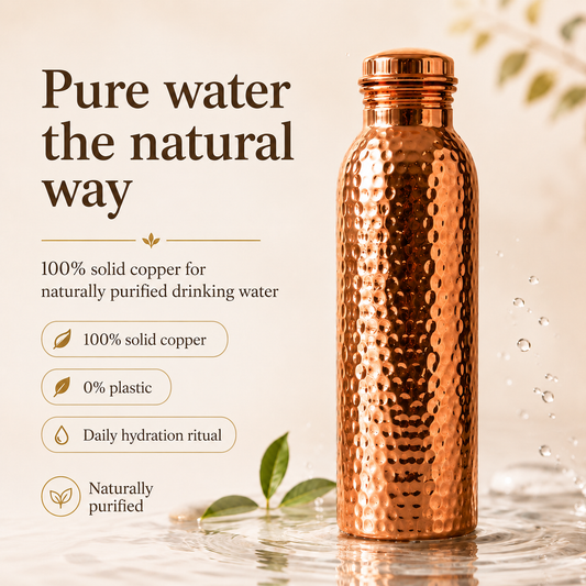 💧 Gourde premium en cuivre massif 100 % – Sans plastique et inspirée de l'Ayurveda