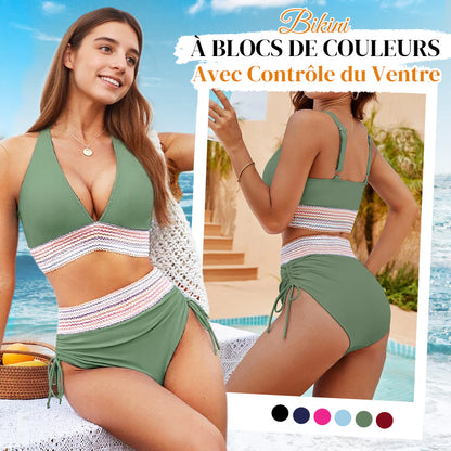 👙Ensemble de bikini très cintré avec contrôle du ventre et design en blocs de couleur