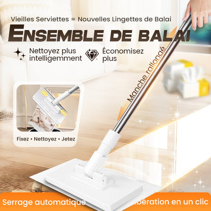 🧹 60% DE RÉDUCTION! 💧 Serpillère Réutilisable – Pince Biomimétique Auto-Serrante, Manche Télescopique & Rotation 360° ✨