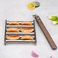 Rouleau à hot-dogs pour barbecue en acier inoxydable avec poignée en bois
