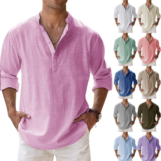 🔥50% de réduction🔥Chemise à manches longues pour hommes, en coton et lin