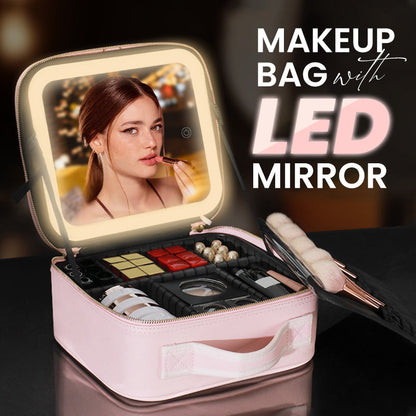 Trousse de maquillage portable avec miroir LED – Maquillage parfait partout