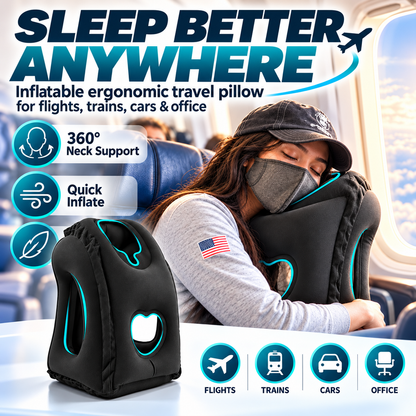 ✈️ 50 % DE RÉDUCTION EN CE MOMENT ! ✨ Oreiller de voyage gonflable ergonomique à découpe creuse – revêtement floqué en PVC, gonflage rapide, avec sac de rangement
