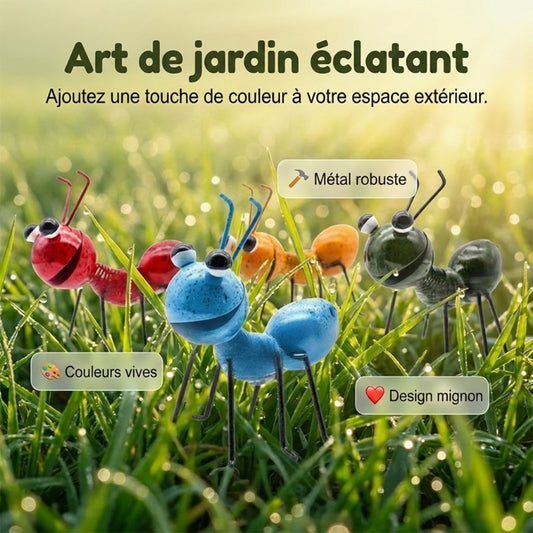Statue de fourmi de jardin en métal coloré