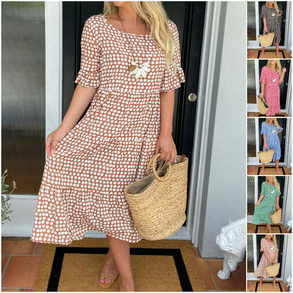 💝VENTE ESTIVALE CHAUDE 58% DE RÉDUCTI💝Robe Midi à Pois et Col Rond