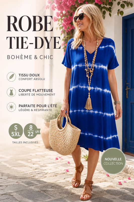 -50% Aujourd’hui 👗✨ Robe Femme Tie-Dye à Col V