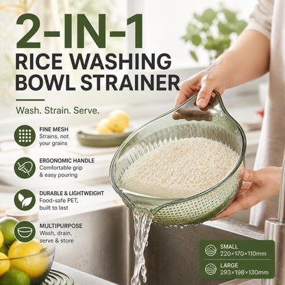 🎉 2026 Sale — Over 15,000 Sold! 🍚 Wash rice without losing a single grain — fine mesh, built-in handle, and it doubles as a colander. Quick rinse, perfect drain, zero waste. UK stock.