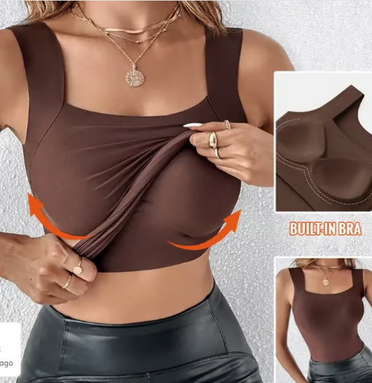 Débardeurs thermiques à col en U pour femmes avec soutien-gorge intégré