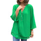 Tops doux à col en V double couche avec fermeture à glissière et manches 3/4