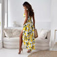 💕Robe longue élégante à bretelles spaghetti et imprimé citron pour femmes