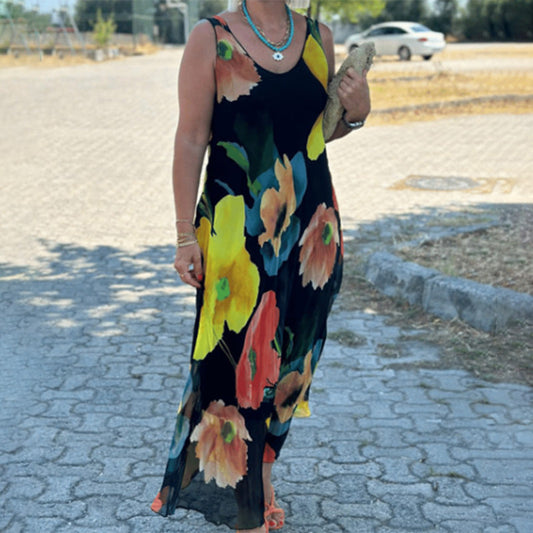 Élégante robe florale sans manches