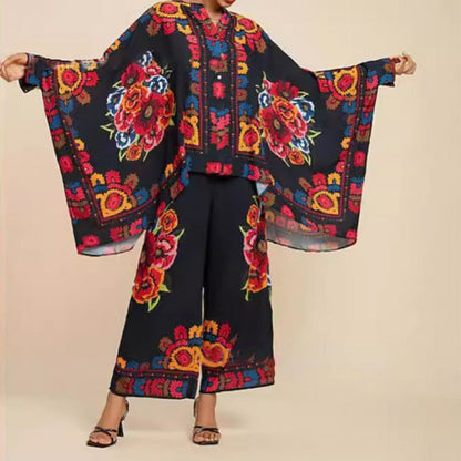 Ensemble 2 pièces à fleurs vibrantes pour femmes