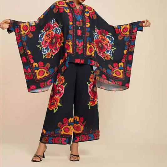 Ensemble 2 pièces à fleurs vibrantes pour femmes