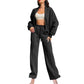 Ensemble 2 pièces pour femmes - Manteau à manches longues avec fermeture éclair Pantalon de survêtement avec cordon de serrage