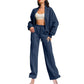 Ensemble 2 pièces pour femmes - Manteau à manches longues avec fermeture éclair Pantalon de survêtement avec cordon de serrage