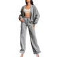 Ensemble 2 pièces pour femmes - Manteau à manches longues avec fermeture éclair Pantalon de survêtement avec cordon de serrage