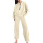 Ensemble 2 pièces pour femmes - Manteau à manches longues avec fermeture éclair Pantalon de survêtement avec cordon de serrage