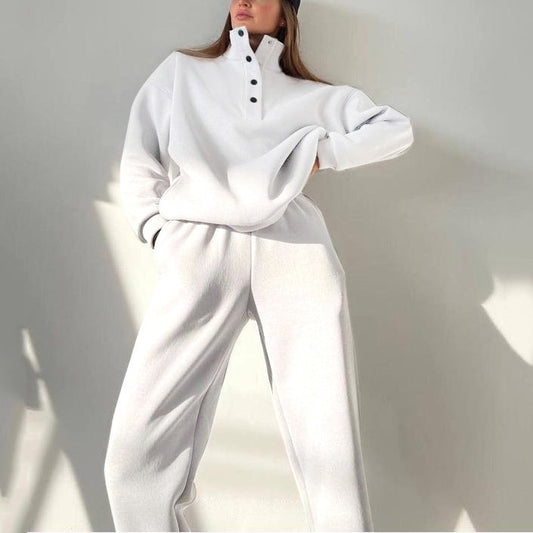 ❄️Spécialités hivernales❄️Sweatshirt à boutons et pantalon de survêtement pour femmes (ensemble 2 pièces)