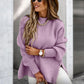 Pull en Tricot de Couleur Unie avec Fentes Latérales et Col Rond