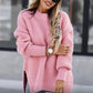 Pull en Tricot de Couleur Unie avec Fentes Latérales et Col Rond