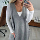 Gilet en Tricot à Col en V Ample avec Poches pour Femmes