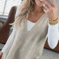 Gilet en Tricot à Col en V Ample avec Poches pour Femmes