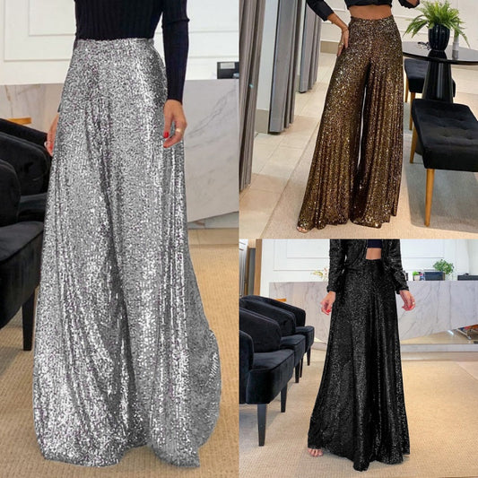 🎅Vente chaude de Noël👖Pantalon large taille haute à paillettes tendance pour femmes✨️