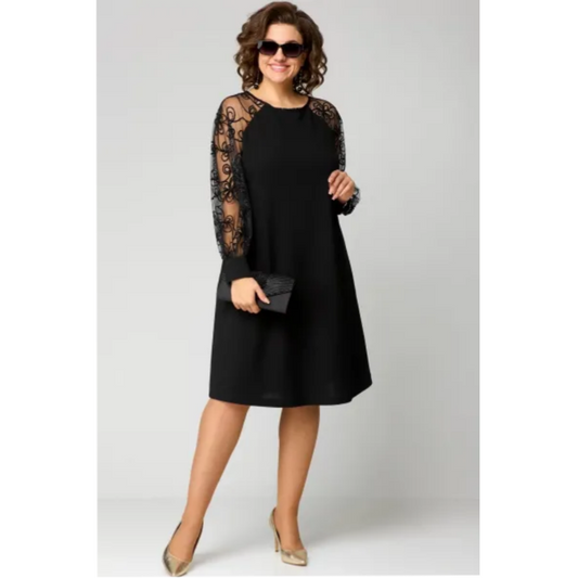 🔥55% de réduction saisonnière🔥Robe patchwork en dentelle à encolure ronde et manches longues