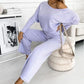 Ensemble en Couleur Unie pour Femmes : Pull à Épaules Tombantes et Pantalon Ample