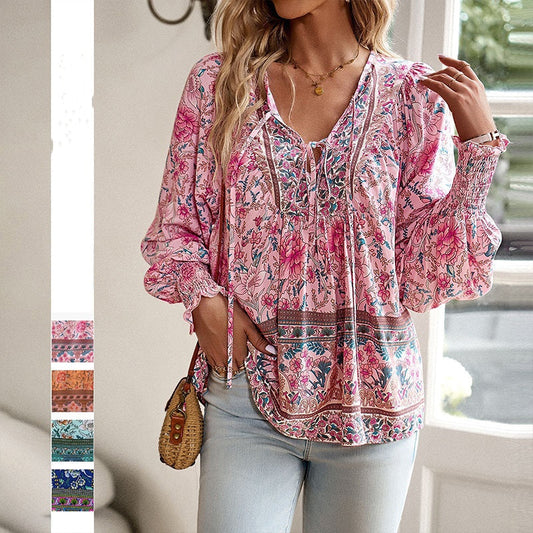 🔥Vente à chaud - 49 % de réduction🔥Chemise à manches longues à col V imprimé pour femmes