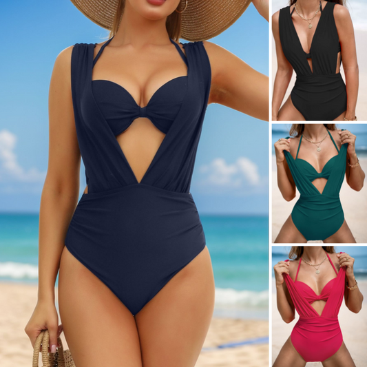 ⏳Temps limité 50% de réduction💥🩱étéExplosion☀️Zweiteiliges Ensemble de maillot de bain pour femme avec nœud en couleur unie