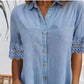 🎁53 % de réduction🔥Mini-robe bleue simple en denim avec col et dentelle