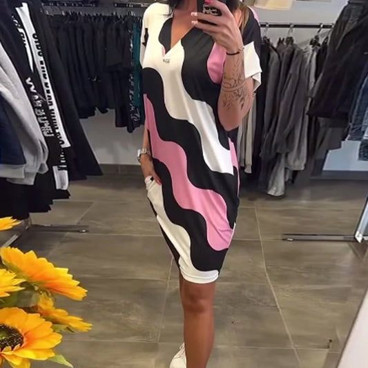 🎉🛍️Actualités estivales🥻Robe à manches courtes et col en V pour femme
