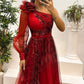 Robe à épaules dénudées en maille imprimée à la mode pour femme