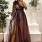 Robe à épaules dénudées en maille imprimée à la mode pour femme