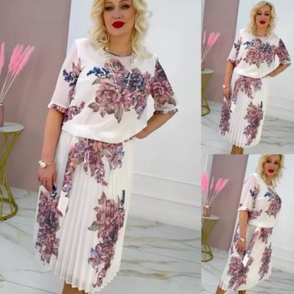 ⏳Spécial Limité Dans le Temps⌛Robe Plissée à col Rond à Imprimé Floral pour Femmes
