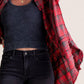 Veste de chemisier plus grande taille à poches Sewn Edge Washed pour femmes