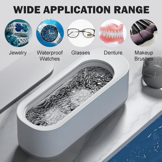 💎 50% DE RÉDUCTION! 🔊 Nettoyeur ultrasonique portable – Cycle 3 min, PP & piles AAA – Nettoyage en profondeur pour lunettes & bijoux ✨