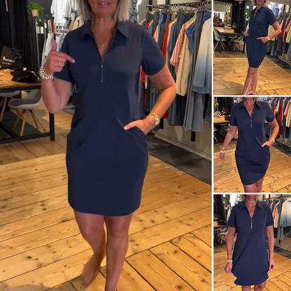 Robe mini décontractée pour femme avec fermeture éclair au quart et poches