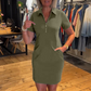 Robe mini décontractée pour femme avec fermeture éclair au quart et poches