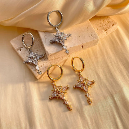 💎 60% DE RÉDUCTION ! 💎 Ensemble Collier et Boucles d'Oreilles Croix Étoilée – Zircons Brillants & Hypoallergénique (Or/Argent) 🌟