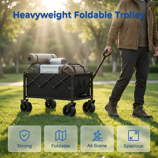 🛒 60% DE RÉDUCTION! 🧺 Chariot Pliable Extérieur – Oxford 600D & acier carboné – 80kg/130L, roues 360° – Idéal pour pique-nique & jardinage 🌿