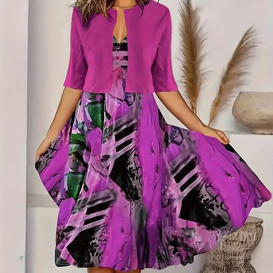 Ensemble Deux Pièces pour Femmes - Cardigan Court et Robe sans Manches Élégants et Fins