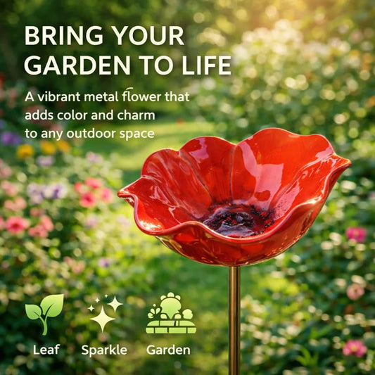 💝Cadeaux Fête des Mères 2026 à -58%🎁🐦 Piquet de jardin en métal fait main avec fleurs – Bain d'oiseaux et décoration extérieure pour les amoureux de la nature 🌸