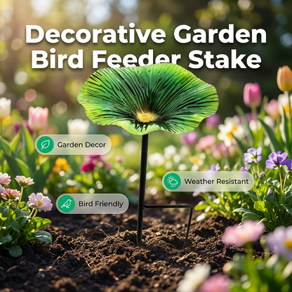 Mangeoire à oiseaux colorée servant de tuteur pour les fleurs du jardin