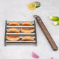 Rouleau à hot-dogs pour barbecue en acier inoxydable avec poignée en bois
