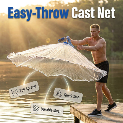 🎣🛒 -50% ! 🌊Épervier de Pêche Facile à Lancer – Nylon Monofilament, Maillage Résistant & Descente Rapide