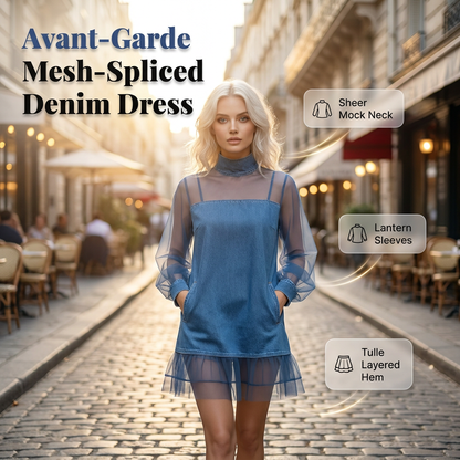 👗Jupe en jean à manches lanternes et faux col – un look féminin avec son faux col, ses manches larges et sa coupe en jean flatteuse