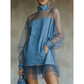 👗Jupe en jean à manches lanternes et faux col – un look féminin avec son faux col, ses manches larges et sa coupe en jean flatteuse